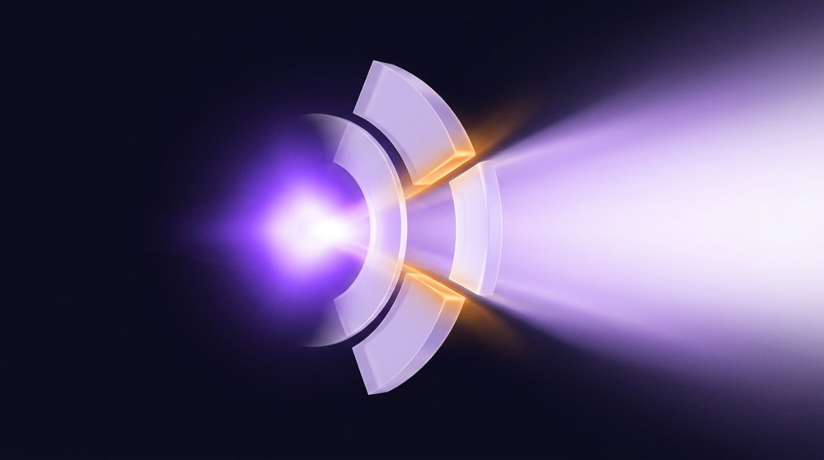 Eine Lichtquelle strahlt durch eine sich öffnende Barriere und erreicht die Fläche dahinter gleichmäßig